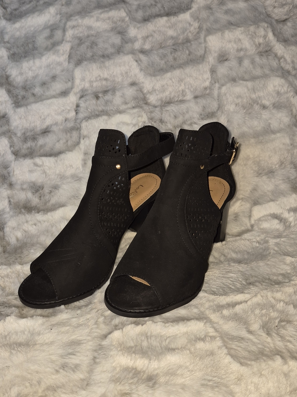 Women's Black Peep-Toe Cutout Slingback Heels
